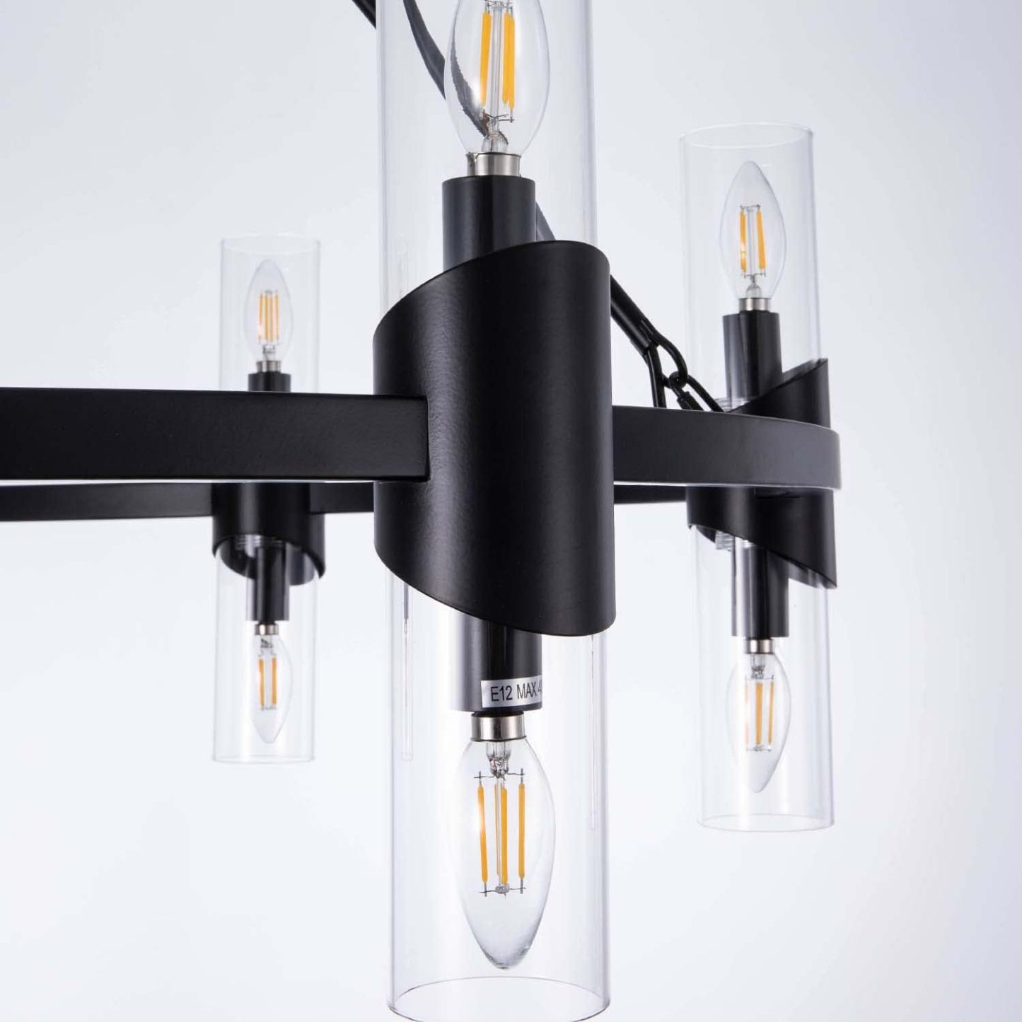 Black Farmhouse Chandelier 38 inch, 12 Lights Modern Wagon Wheel Chandeliers for Dining Room Entryway