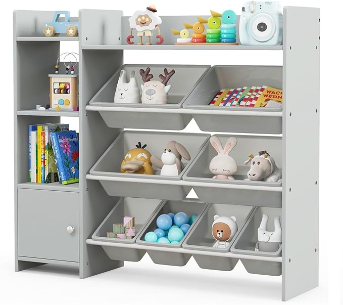 4-Tier Kids Toy Storage Organizer, Kids Shelf & Toy Rack with 8 Removable Storage Organizer