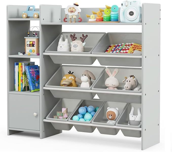 4-Tier Kids Toy Storage Organizer, Kids Shelf & Toy Rack with 8 Removable Storage Organizer