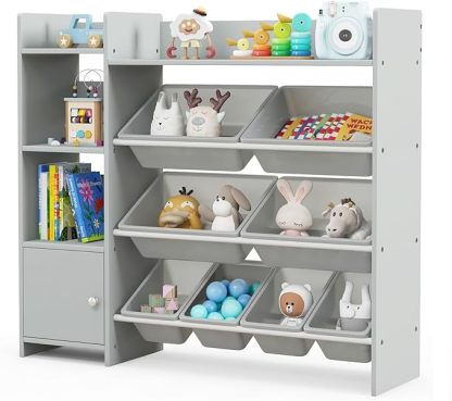 4-Tier Kids Toy Storage Organizer, Kids Shelf & Toy Rack with 8 Removable Storage Organizer