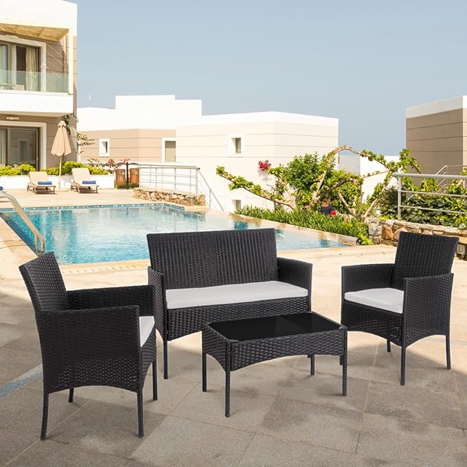 4 Piece Outdoor Patio Furniture Sets, Small Wicker Patio Conversation Furniture Rattan Chair Set