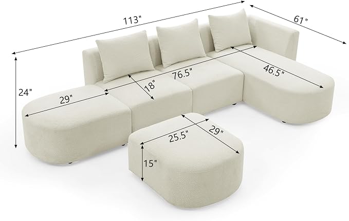Modular Sectional Sofa, Boucle L-Shaped Couch with Left Side Chaise