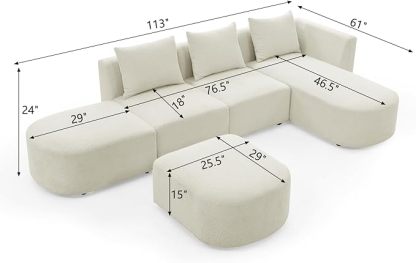 Modular Sectional Sofa, Boucle L-Shaped Couch with Left Side Chaise