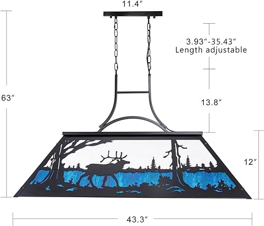 Tiffany Pool Table Light 3 Lights, Rustic Bear Chandelier for Kitchen Island, Cabin, Billiards Table Lamp