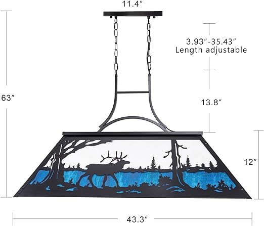Tiffany Pool Table Light 3 Lights, Rustic Bear Chandelier for Kitchen Island, Cabin, Billiards Table Lamp