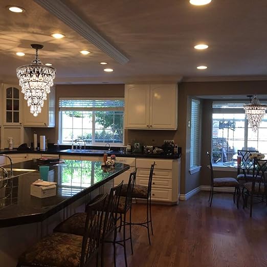 14 Inch Crystal Chandelier,Farmhouse Bronze Bathroom Chandeliers,4-Light Foyer Lighting Hanging Pendant Light Fixture for Bedroom Entryway Living Kids Room Corridor Closet