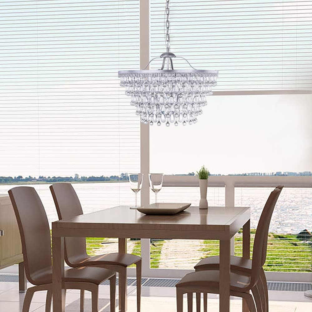 20 Inch Crystal Chandeliers, 6 Lights 5 Tiers Crystal Light, Adjustable Ceiling Pendant Lights, Modern Hanging Chandelier Lighting Fixture for Dining Room, Bedroom, Hallway, Bar, Kitchen, Bath