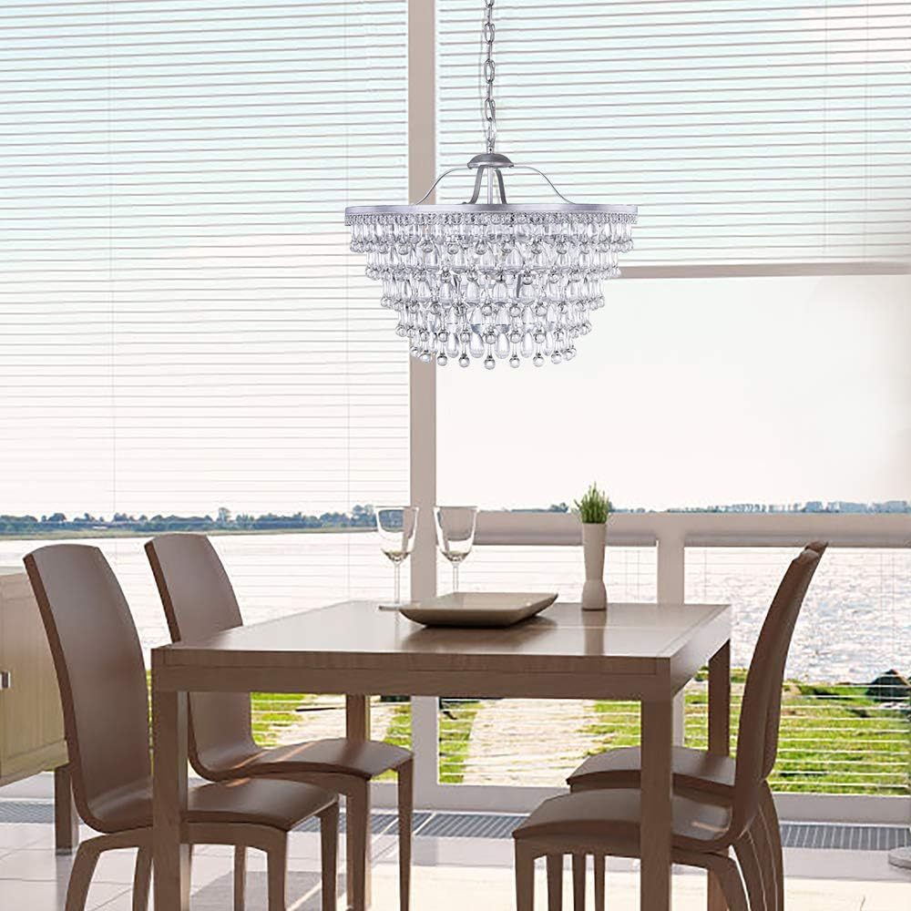 20 Inch Crystal Chandeliers, 6 Lights 5 Tiers Crystal Light, Adjustable Ceiling Pendant Lights, Modern Hanging Chandelier Lighting Fixture for Dining Room, Bedroom, Hallway, Bar, Kitchen, Bath