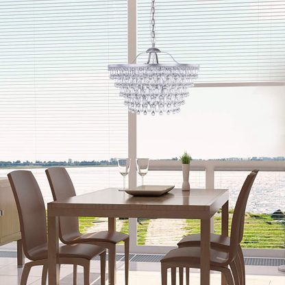 20 Inch Crystal Chandeliers, 6 Lights 5 Tiers Crystal Light, Adjustable Ceiling Pendant Lights, Modern Hanging Chandelier Lighting Fixture for Dining Room, Bedroom, Hallway, Bar, Kitchen, Bath