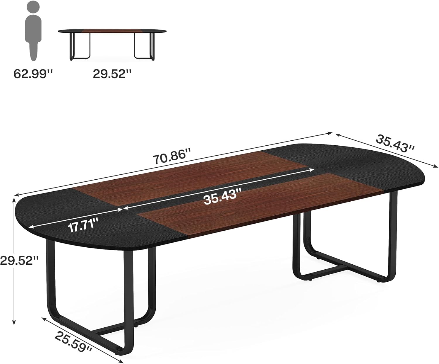 6FT Conference Table, Large Conference Room Table, Modern Oval Shaped Meeting Table for Seminar 35.43"D x 70.86"W x 29.52"H