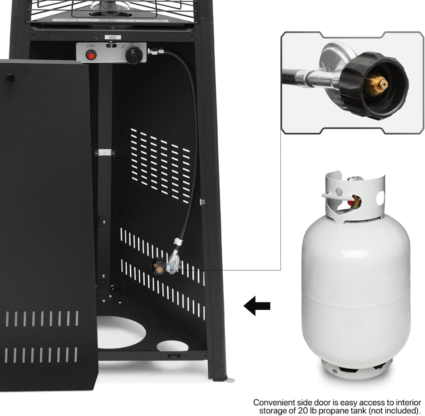 42000 BTU Propane Pyramid Patio Heater with Wheels and Glass Tube Flame Burner Outdoor Patio Heater for Commercial Use, Residential, Garden, Backyard, Porch, Deck, Balcony (Black)