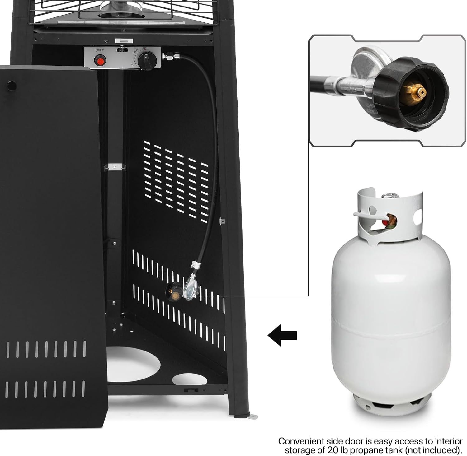 42000 BTU Propane Pyramid Patio Heater with Wheels and Glass Tube Flame Burner Outdoor Patio Heater for Commercial Use, Residential, Garden, Backyard, Porch, Deck, Balcony (Black)