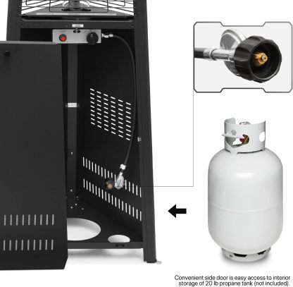 42000 BTU Propane Pyramid Patio Heater with Wheels and Glass Tube Flame Burner Outdoor Patio Heater for Commercial Use, Residential, Garden, Backyard, Porch, Deck, Balcony (Black)
