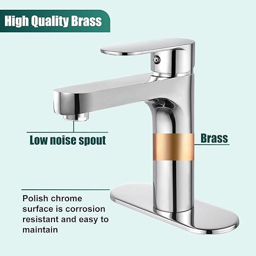 Bathroom Sink Faucet Polished Chrome Single Handle Brass 1 Hole Basin Mixer Tap Deck Mount Vessel Sink Faucets Lavatory Vanity Bathroom Faucets Deck Plate Pop Up Drain Included