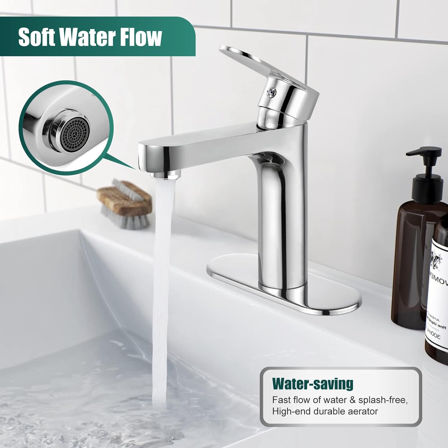 Bathroom Sink Faucet Polished Chrome Single Handle Brass 1 Hole Basin Mixer Tap Deck Mount Vessel Sink Faucets Lavatory Vanity Bathroom Faucets Deck Plate Pop Up Drain Included