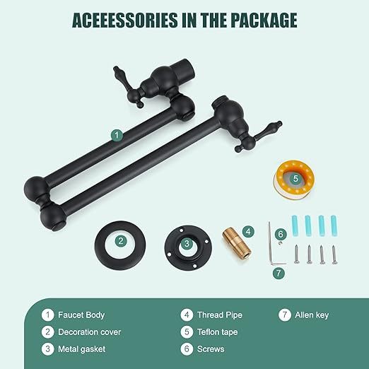 Pot Filler Kitchen Matte Black Dual Handles Wall Mount SUS304 Stainless Steel Single Hole 360 Degrees Rotation Commmercial Faucet Double Joints Modern Strechable Folding Arm Heyalan