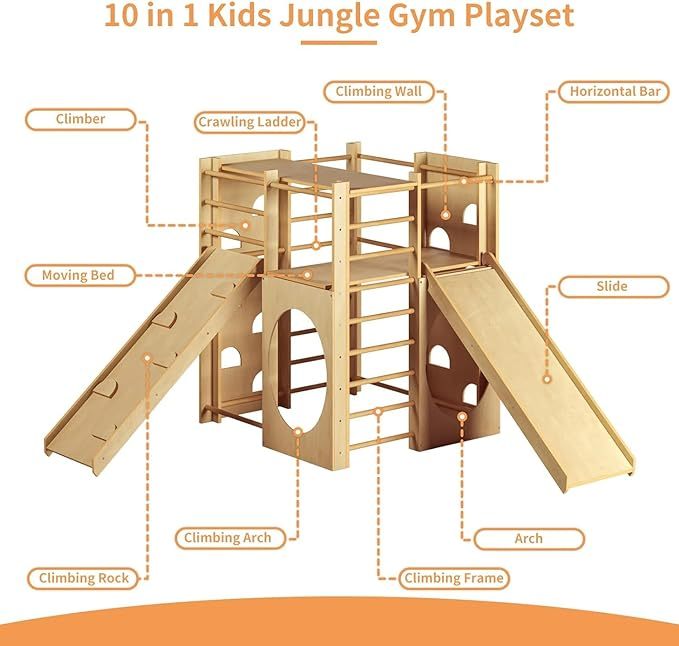 Indoor Jungle Gym, 10 in-1 Climbing Toys for Toddlers 1-3