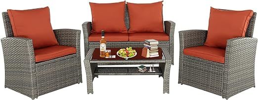 4 Pieces Patio Furniture Sets Outdoor Sectional Wicker Set Outdoor Conversation Set Patio Set Patio Loveseats with Coffee Table