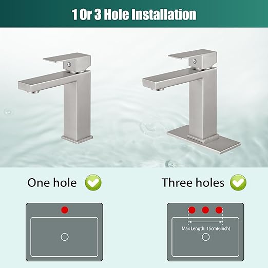 Brushed Nickel SUS304 Stainless Steel Bathroom Faucet Single Handle 1 Hole Basin Mixer Tap Deck Mount Vessel Sink Faucets Lavatory Vanity Bathroom Faucets for Sink 1 Hole（Drain Not Included）