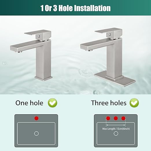 Brushed Nickel SUS304 Stainless Steel Bathroom Faucet Single Handle 1 Hole Basin Mixer Tap Deck Mount Vessel Sink Faucets Lavatory Vanity Bathroom Faucets for Sink 1 Hole（Drain Not Included）