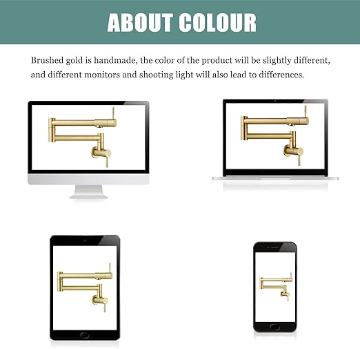 Brushed Gold Pot Filler Faucet 19 Inch Folding Stretchable Wall Mount Kitchen Restaurant Faucet SUS304 Stainless Steel with Double Joint Swing Arm Single Hole Two Handles Commercial NPT