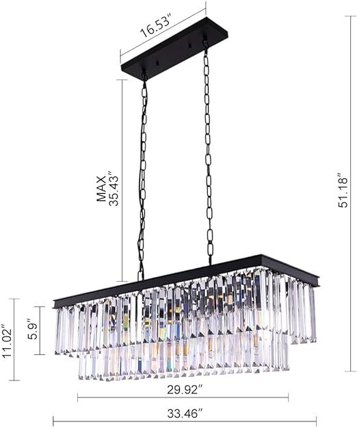 Black Crystal Chandelier, 9-Light Modern Farmhouse Chandeliers Dining Room Lighting Fixture