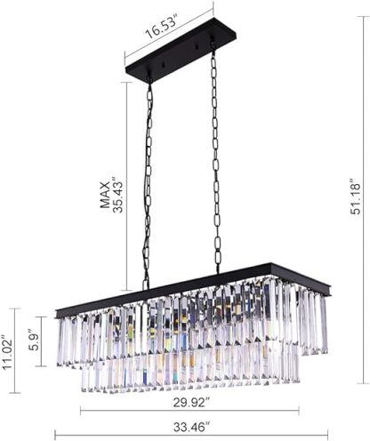 Black Crystal Chandelier, 9-Light Modern Farmhouse Chandeliers Dining Room Lighting Fixture