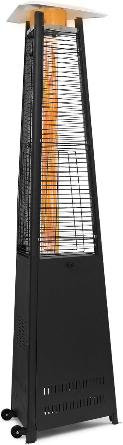 42000 BTU Propane Pyramid Patio Heater with Wheels and Glass Tube Flame Burner Outdoor Patio Heater for Commercial Use, Residential, Garden, Backyard, Porch, Deck, Balcony (Black)