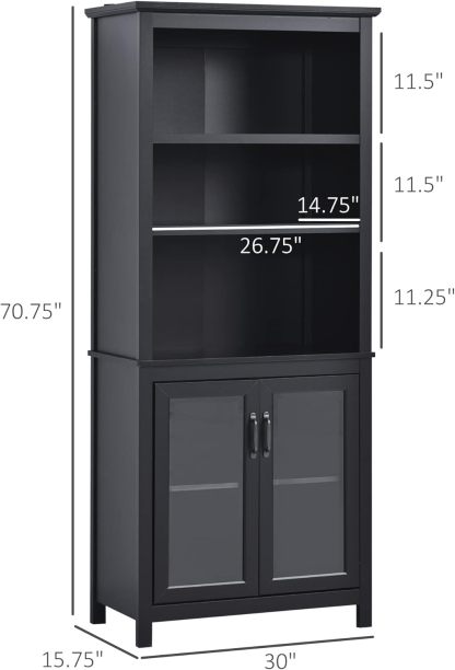 71" Bookcase Storage Hutch Cabinet with Adjustable Shelves and Glass Doors