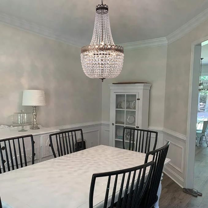 Crystal Chandelier Lights, 9-Light French Empire Country Foyer Chandelier Pendant, Hanging Ceiling Lighting Fixture for Dining Living Room Bedroom Kitchen, 35" H x 19.69" W, Antique Bronze