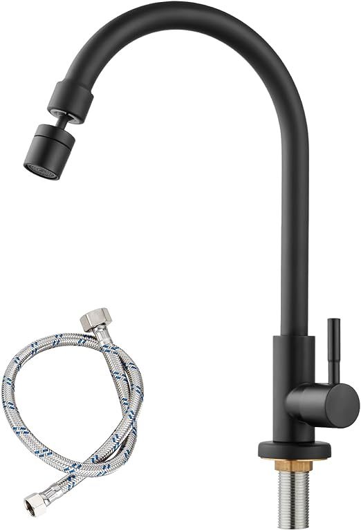 Cold Water Only Kitchen Faucet 360 Degree Swivel Spout Matte Black High Arc Sink Tap Brass Faucet Goose Neck