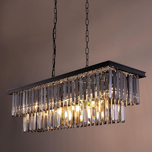 Black Crystal Chandelier, 9-Light Modern Farmhouse Chandeliers Dining Room Lighting Fixture