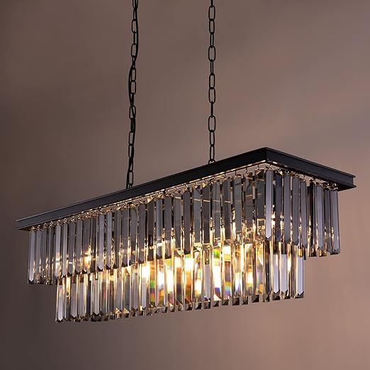 Black Crystal Chandelier, 9-Light Modern Farmhouse Chandeliers Dining Room Lighting Fixture