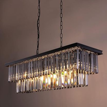 Black Crystal Chandelier, 9-Light Modern Farmhouse Chandeliers Dining Room Lighting Fixture