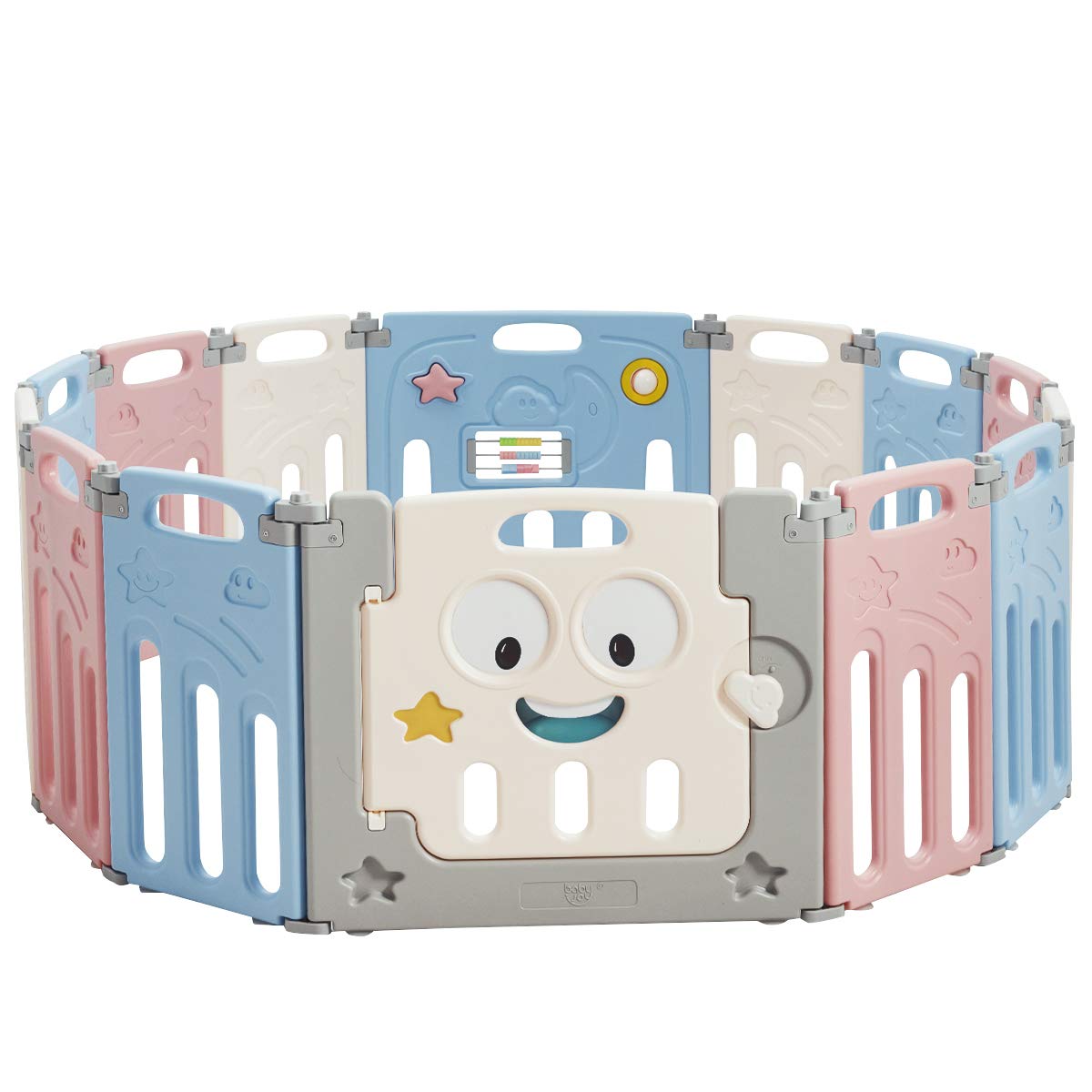 14 Panel Foldable Baby Playpen, Anti-Slip Base & Lockable Safety Gate