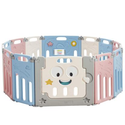 14 Panel Foldable Baby Playpen, Anti-Slip Base & Lockable Safety Gate