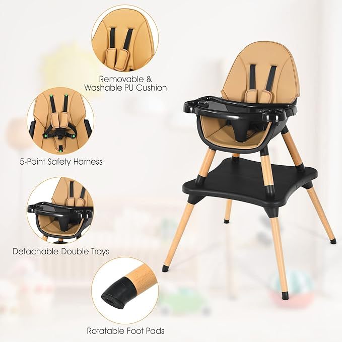 5-in-1 Convertible Wooden Highchair for Babies and Toddlers/Table and Chair Set