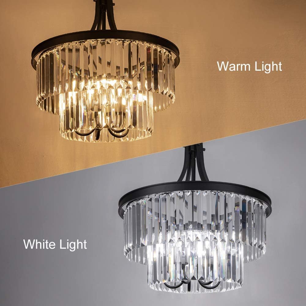 Crystal Chandelier, Modern 5 Light Foyer Chandeliers, Hanging Black Pendant Lights with Prism Crystal Shades, Farmhouse Ceiling Lighting Fixture for Kitchen Island, Dining Living Room, Bedroom