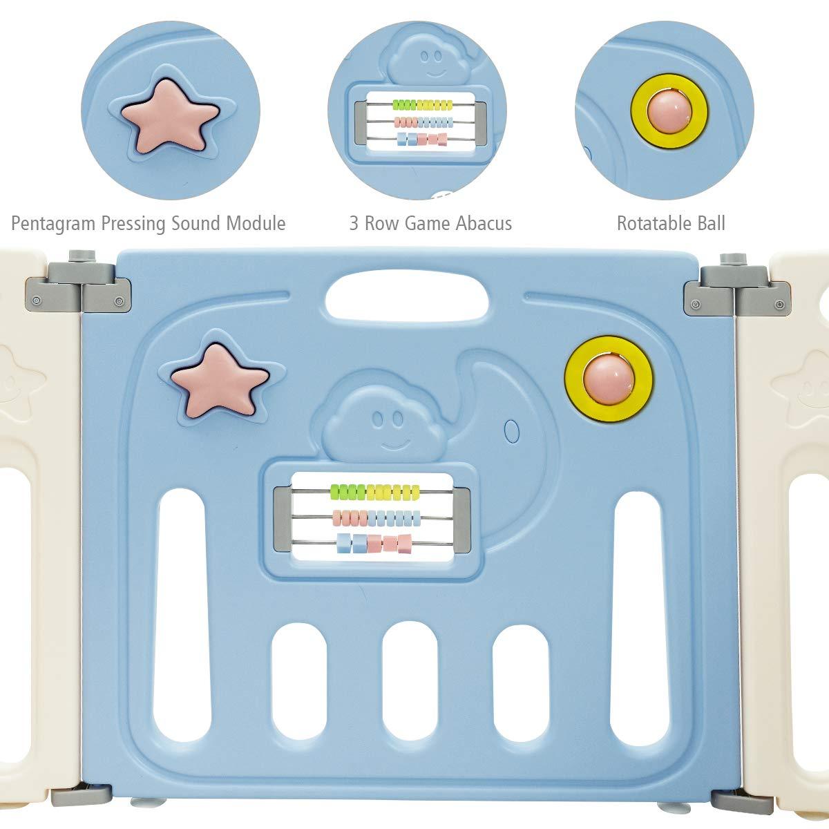 14 Panel Foldable Baby Playpen, Anti-Slip Base & Lockable Safety Gate