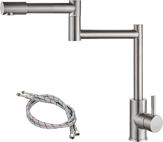 Brushed Nickel Pot Filler Faucet Deck Mounted Single Handle Double Joints Free Rotating Modern Pot Filler Deck Mounted Countertop Retractable Commercial Kitchen Sink Faucet Stainless Steel