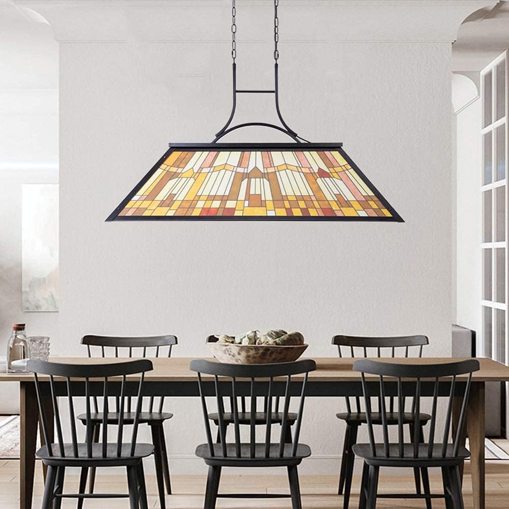 3-Lights Pool Table Lamp with Tiffany-Style Shade for 7' 8' 9' Table, 43.3” Vintage Billiards Light Fixtures Ceiling for Man Cave Club Bar Game Game Room