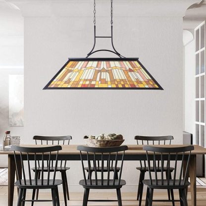 3-Lights Pool Table Lamp with Tiffany-Style Shade for 7' 8' 9' Table, 43.3” Vintage Billiards Light Fixtures Ceiling for Man Cave Club Bar Game Game Room