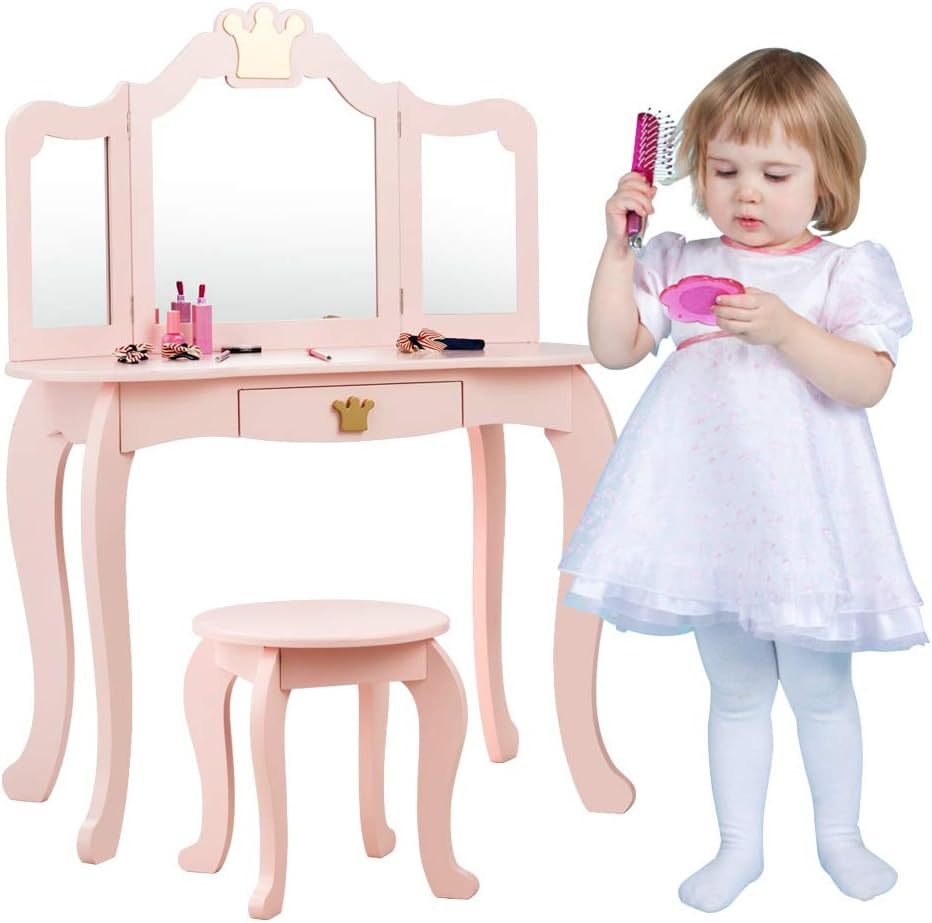 Crown Themed Toddler Dressing Makeup Table and Chair Set