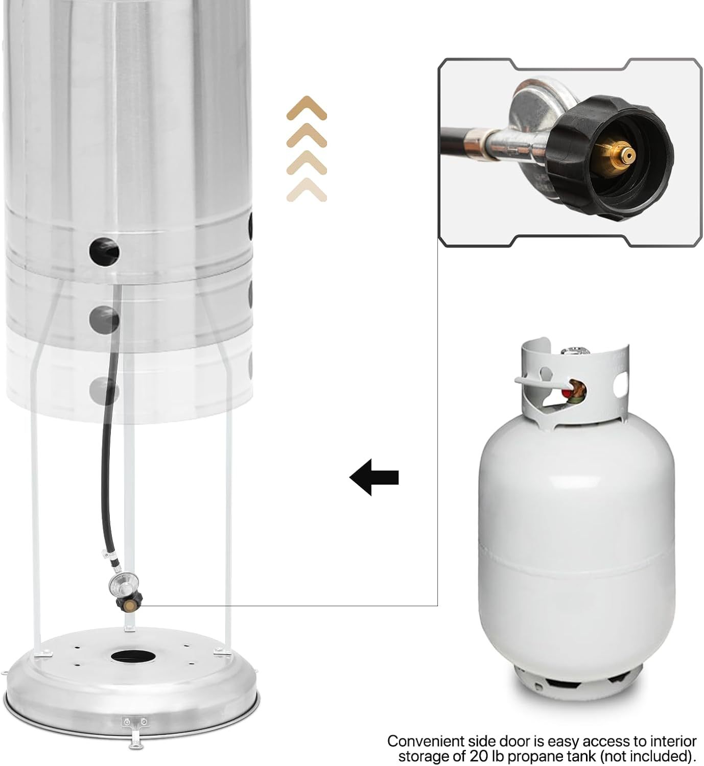 41000 BTU Propane Patio Heater with Wheels and Stainless Steel Burner Outdoor Patio Heater for Commercial Use, Residential, Garden, Backyard, Porch, Deck, Balcony (Silver)