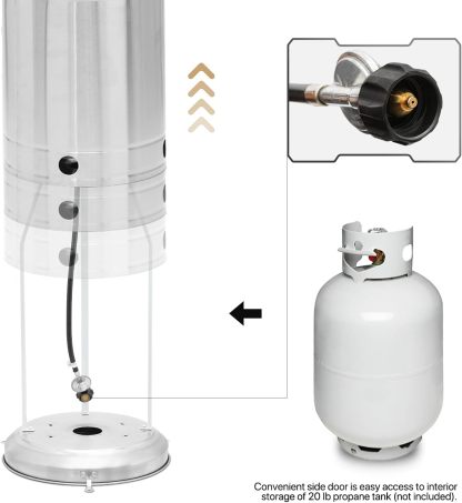 41000 BTU Propane Patio Heater with Wheels and Stainless Steel Burner Outdoor Patio Heater for Commercial Use, Residential, Garden, Backyard, Porch, Deck, Balcony (Silver)