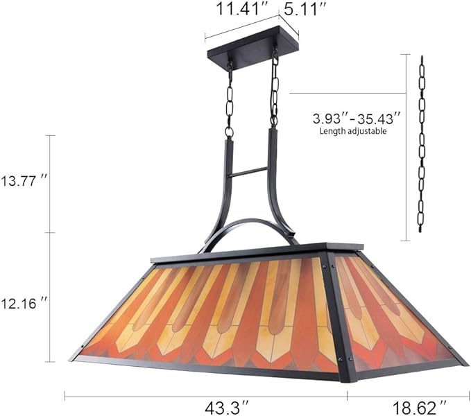 Tiffany Style Pool Table Lamp Hanging, Billiards Light for Game Room 7' 8' 9' Pool Table, 3-Light Vintage Chandelier Lighting Fixture