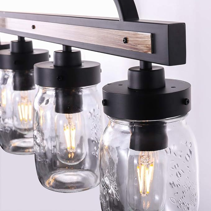 Farmhouse Chandelier for Kitchen Fixture Lights, 4 Lights Mason Jar Pendant Light for Dining Room Lighting Fixtures
