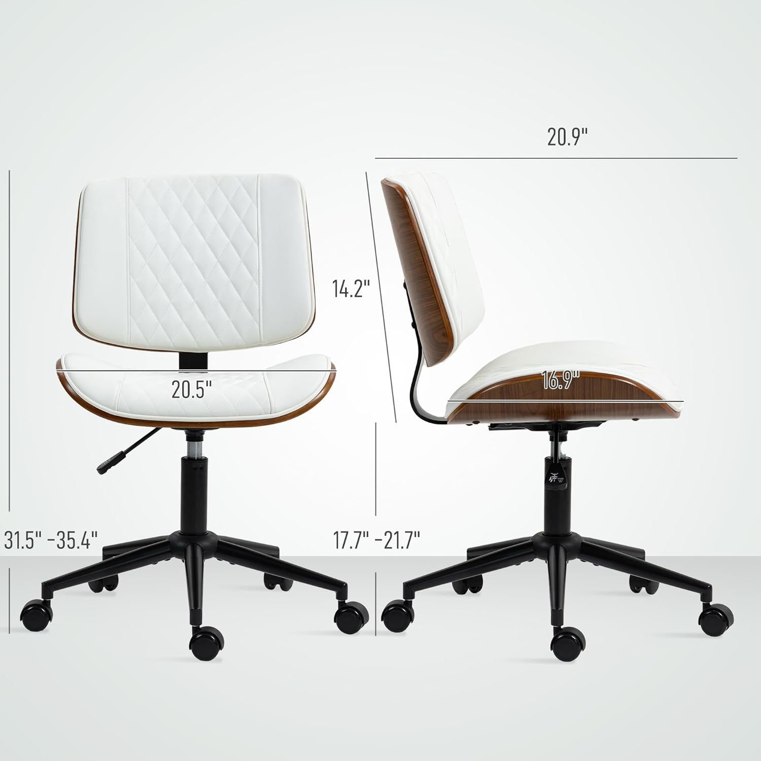PU Leather Mid Back Small Desk Chair with Adjustable Height, 360 Degree Swivel