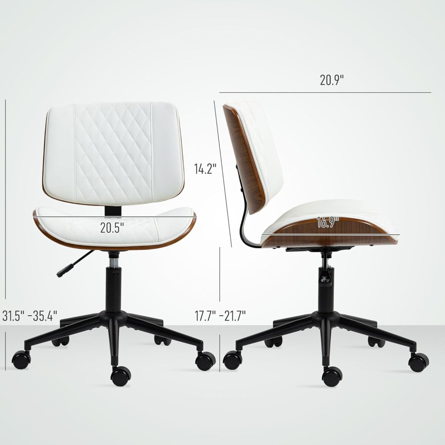 PU Leather Mid Back Small Desk Chair with Adjustable Height, 360 Degree Swivel