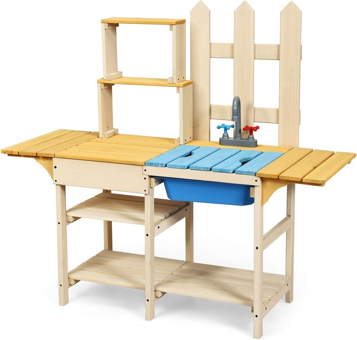 Indoor Outdoor Wooden Pretend Play Toy Kitchen with Removable Sink